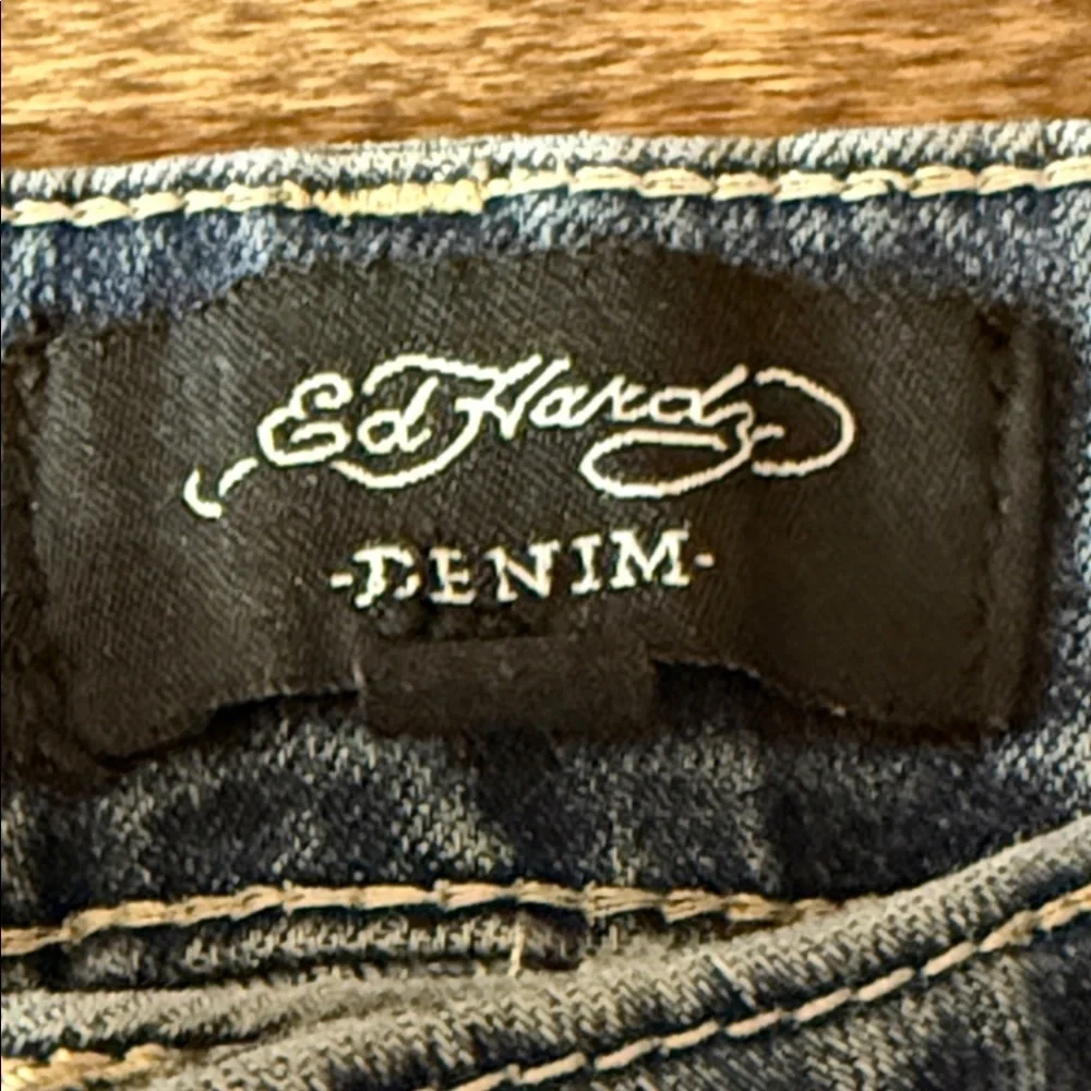 ED HARDY Vintage Y2K Flare Jeans  Embroidery Size 28 - Picture 7 of 14